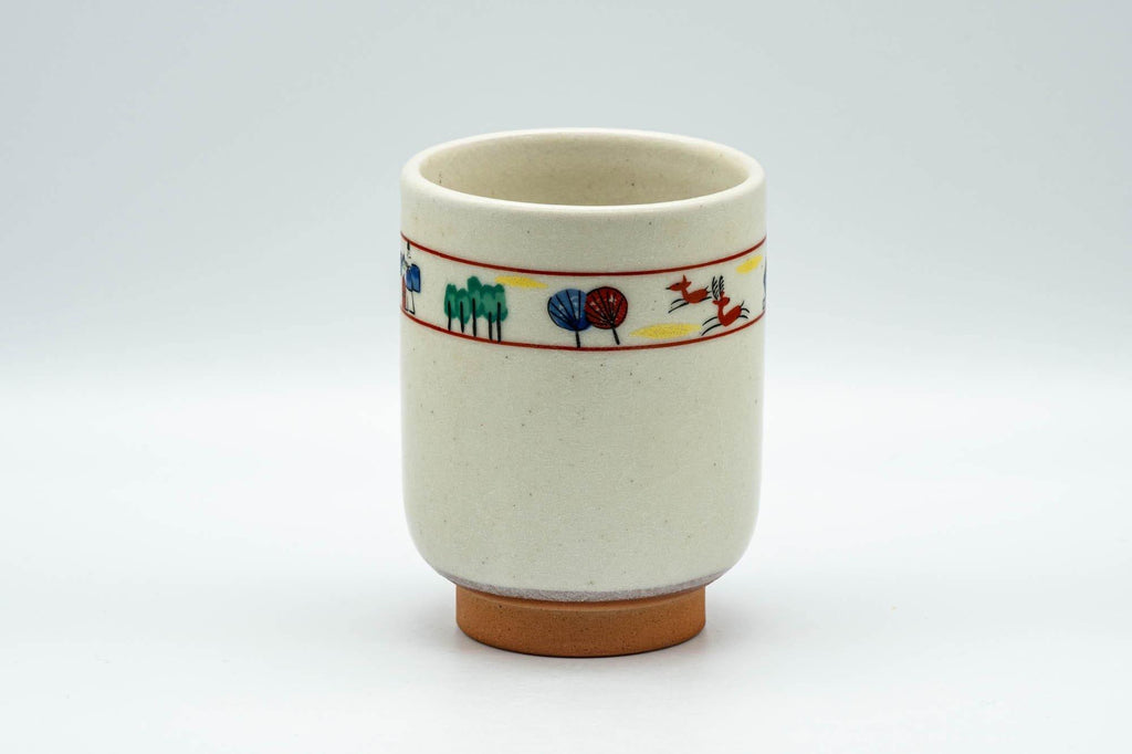 Japanese Teacup - Prancing Deer and Villagers White Glazed Yunomi - 200ml
