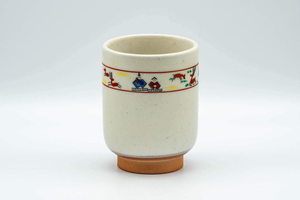 Japanese Teacup - Prancing Deer and Villagers White Glazed Yunomi - 200ml