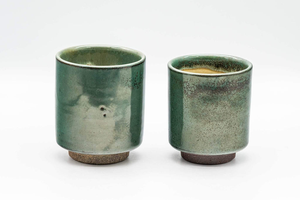 Japanese Teacups - Pair of Green and Yellow Meoto Yunomi