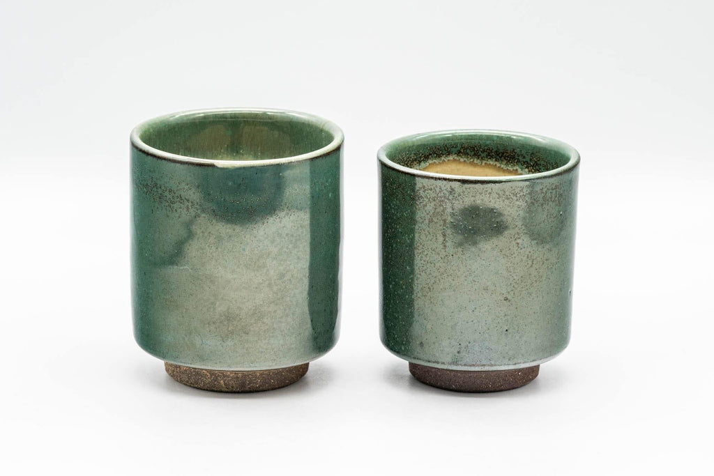 Japanese Teacups - Pair of Green and Yellow Meoto Yunomi
