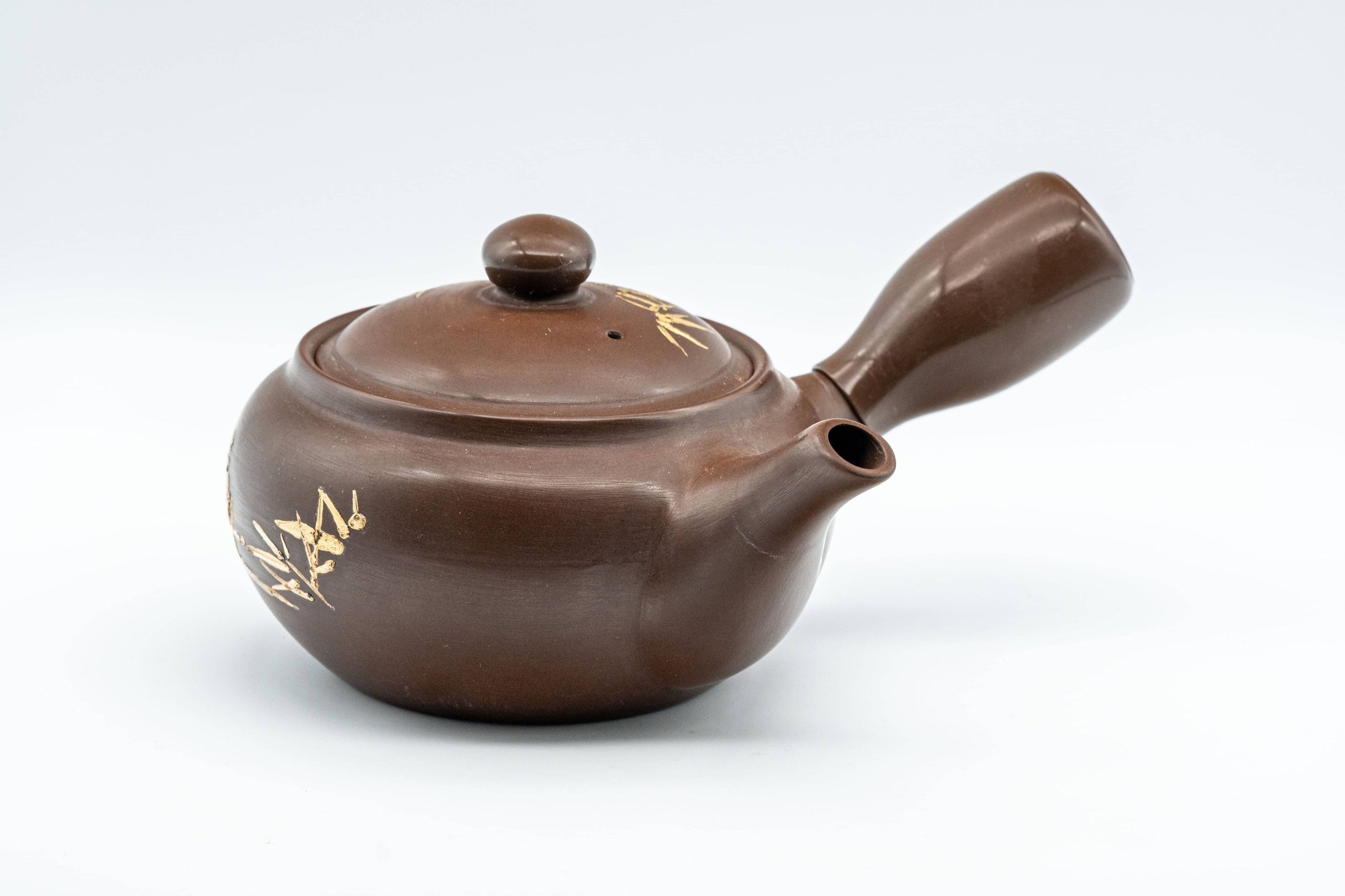Japanese Kyusu - Brown and Gold Bamboo Teapot with Rubber Grip - 350ml