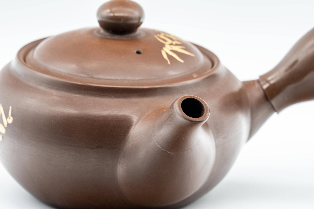 Japanese Kyusu - Brown and Gold Bamboo Teapot with Rubber Grip - 350ml
