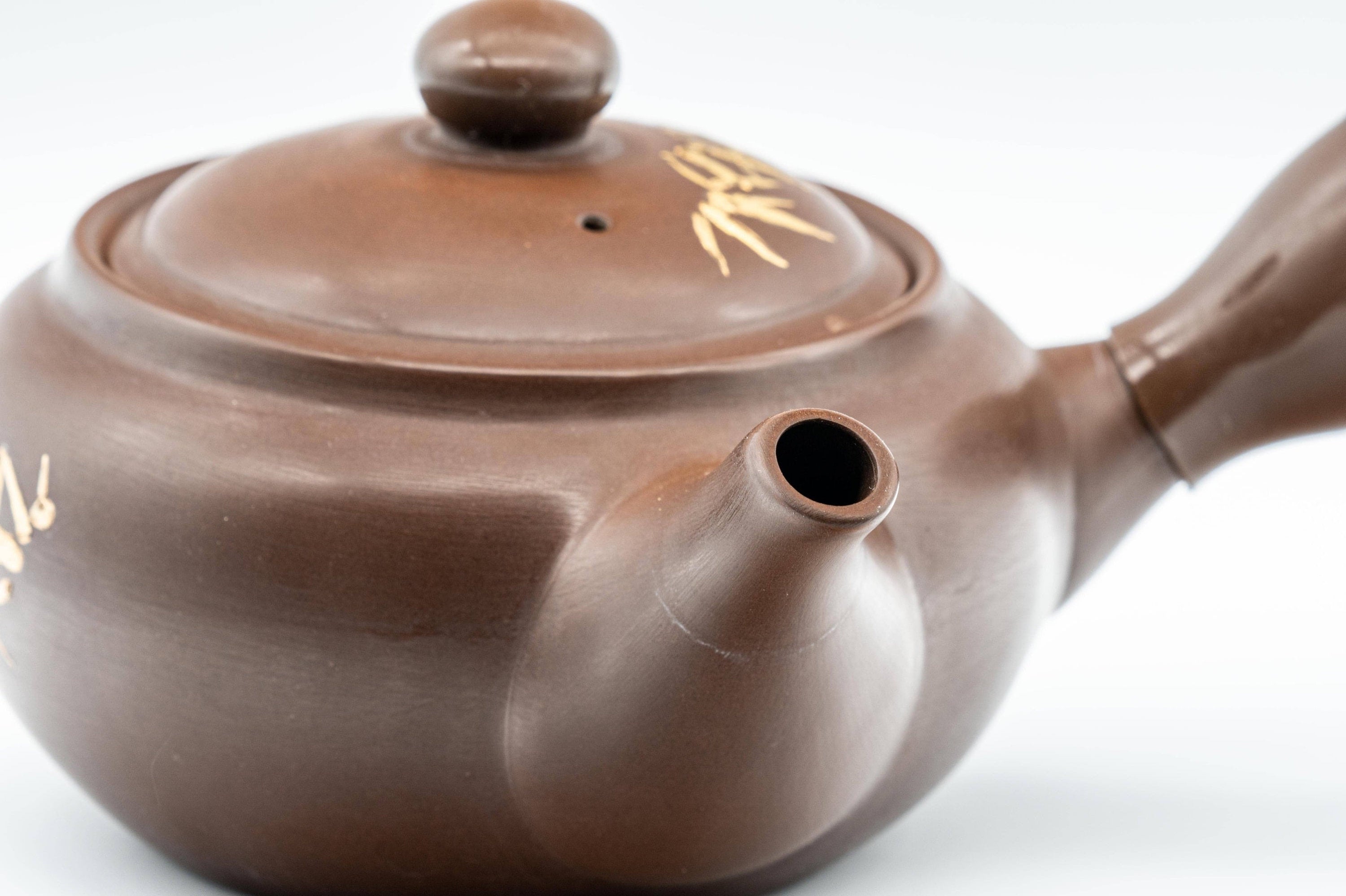 Japanese Kyusu - Brown and Gold Bamboo Teapot with Rubber Grip - 350ml