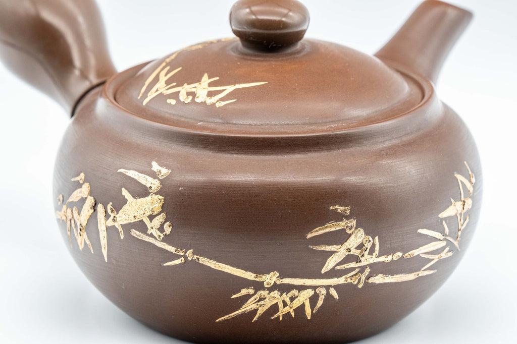 Japanese Kyusu - Brown and Gold Bamboo Teapot with Rubber Grip - 350ml