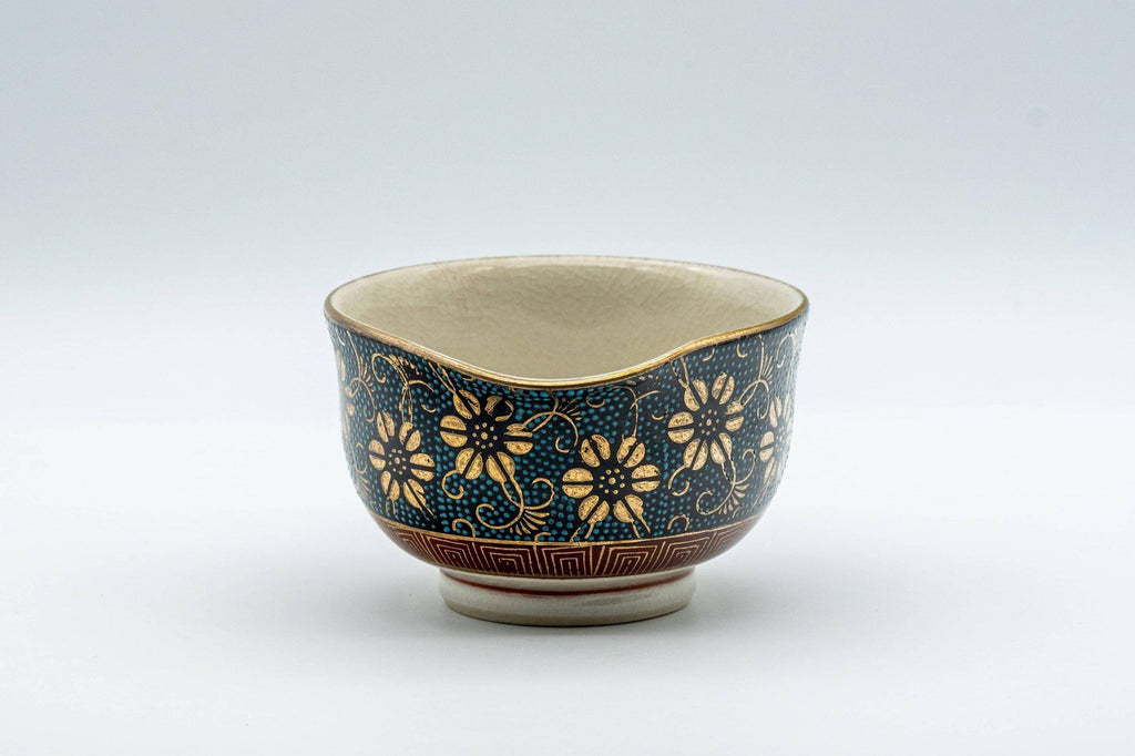 Japanese Katakuchi - 九谷焼 Floral Aochibu Kutani-yaki Porcelain Water Cooler - 100ml