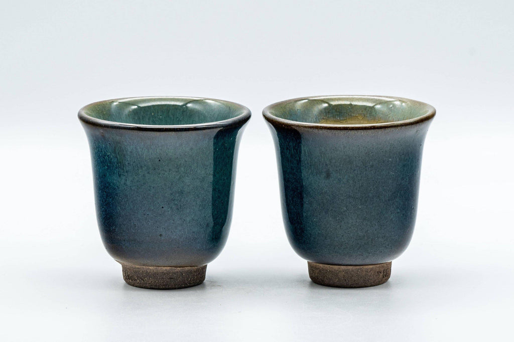 Japanese Teacups - Pair of Blue Turquoise Yunomi - 60ml