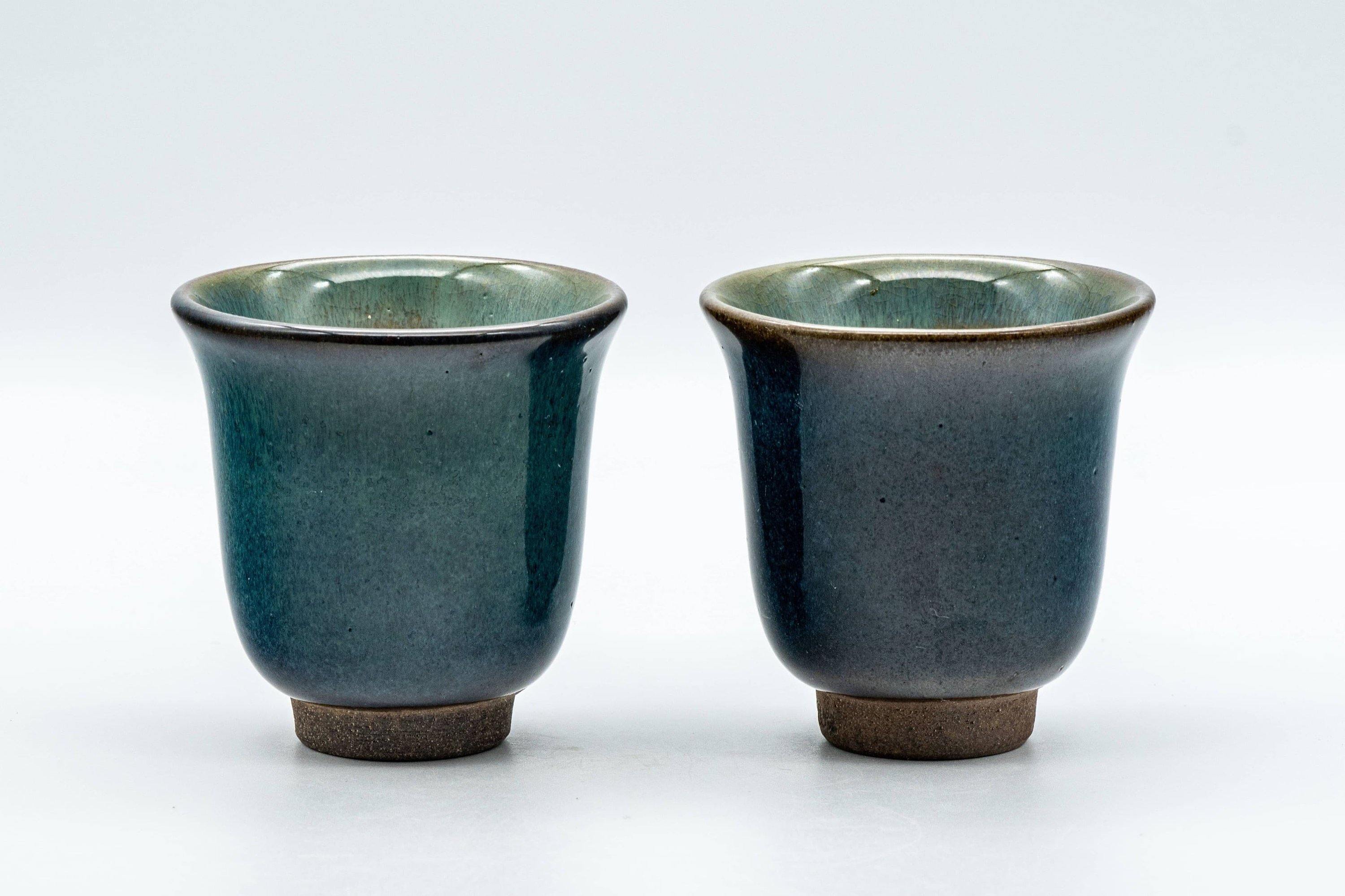 Japanese Teacups - Pair of Blue Turquoise Yunomi - 60ml