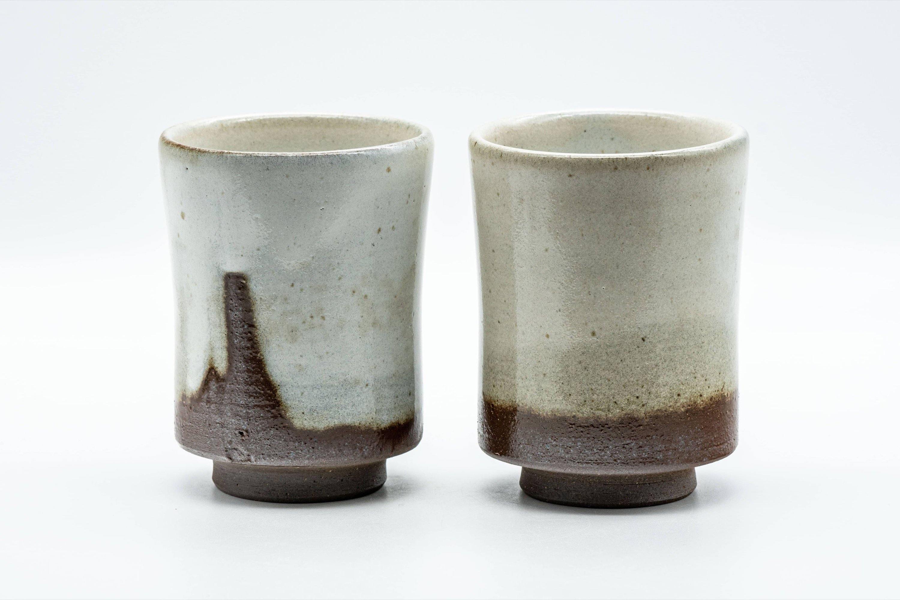 Japanese Teacups - Pair of Waisted White Glazed Meoto Yunomi