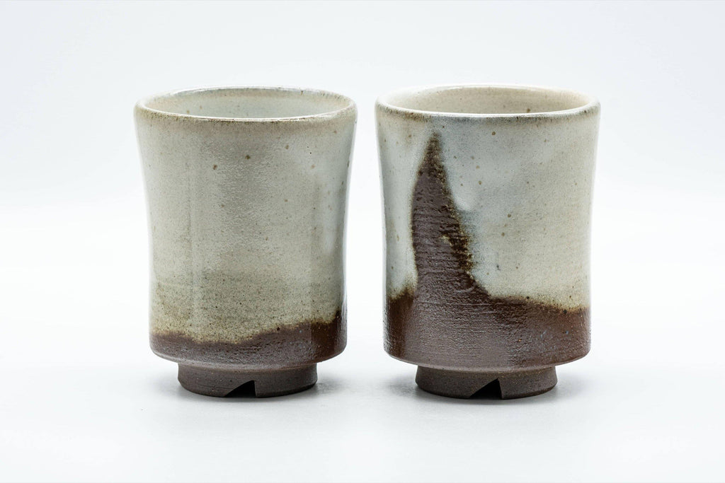 Japanese Teacups - Pair of Waisted White Glazed Meoto Yunomi