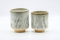Japanese Teacups - Pair of Hagi-yaki Grey and Beige Hare's Fur Glazed Meoto Yunomi 天龍