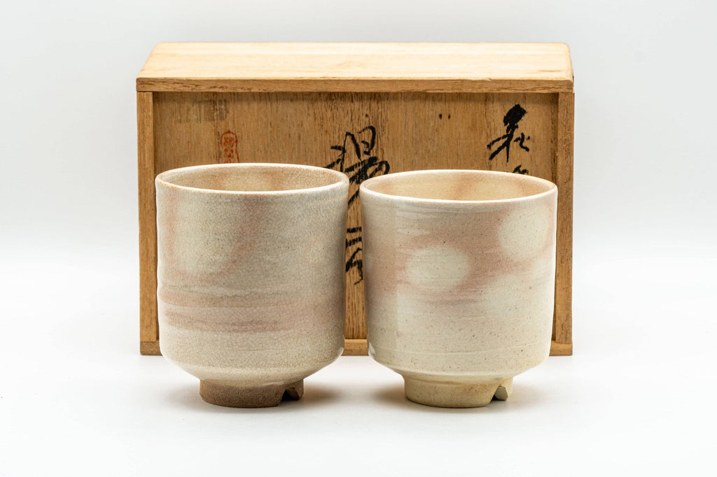 Japanese Teacups - Pair of Gohonte Hagi-yaki Meoto Yunomi with Wooden Box - 180ml