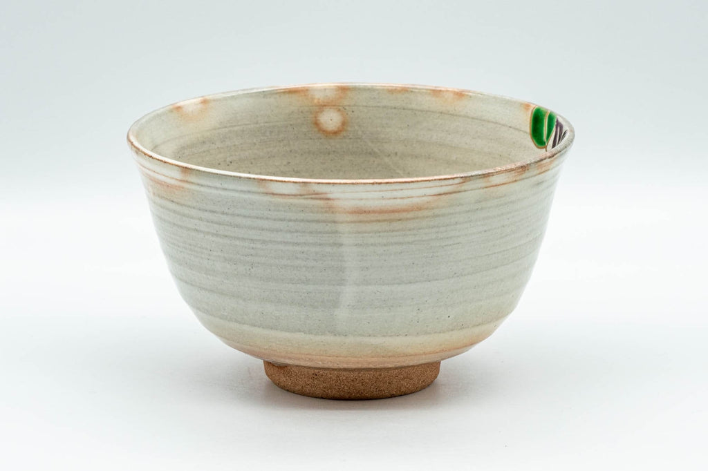 Japanese Matcha Bowl Set - Floral Hatazori-gata Kyo-yaki Chawan with Bamboo Chasen Whisk and Chashaku Scoop - 350ml