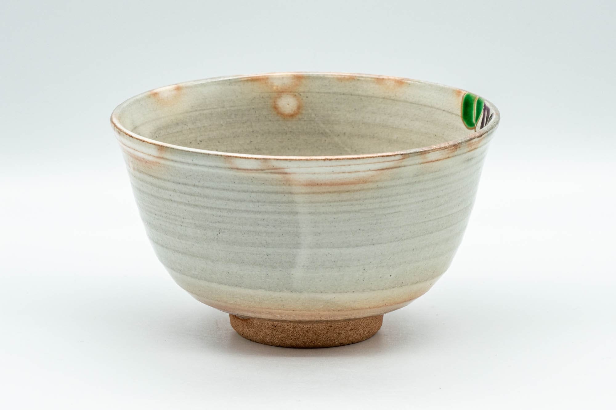 Japanese Matcha Bowl Set - Floral Hatazori-gata Kyo-yaki Chawan with Bamboo Chasen Whisk and Chashaku Scoop - 350ml