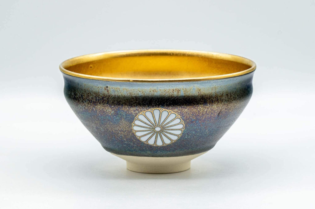 Japanese Matcha Bowl - 三代 北本博 Hiroshi Kitamoto III Tenmoku Glazed Gold Kyo-yaki Chawan - 300ml