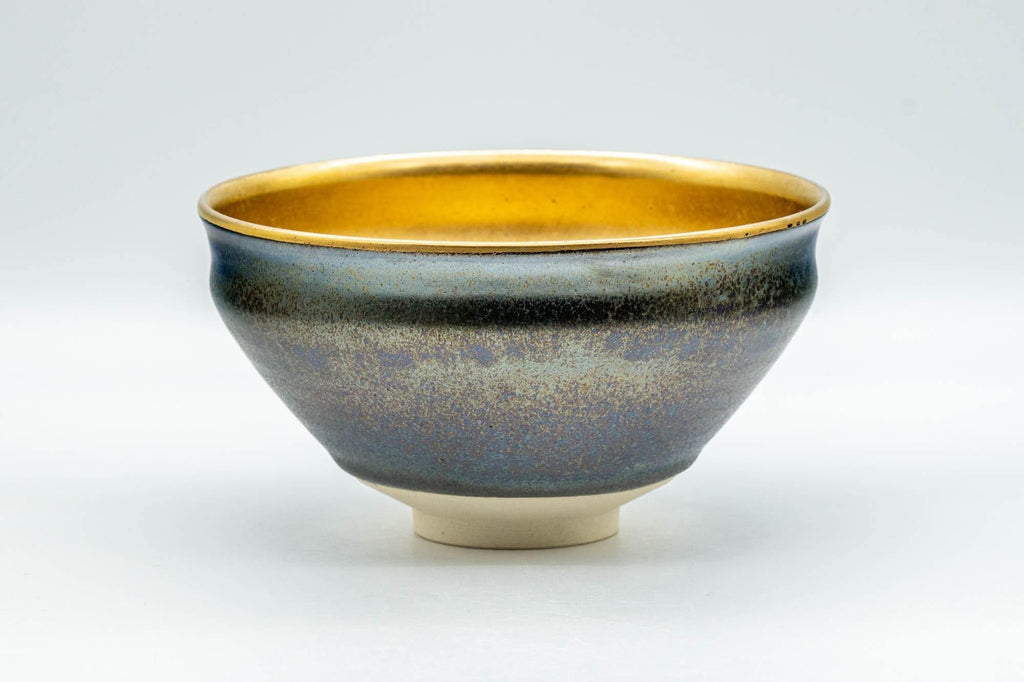 Japanese Matcha Bowl - 三代 北本博 Hiroshi Kitamoto III Tenmoku Glazed Gold Kyo-yaki Chawan - 300ml