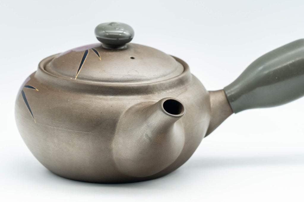 Japanese Kyusu - Grey and Pink Floral Teapot with Rubber Grip - 380ml