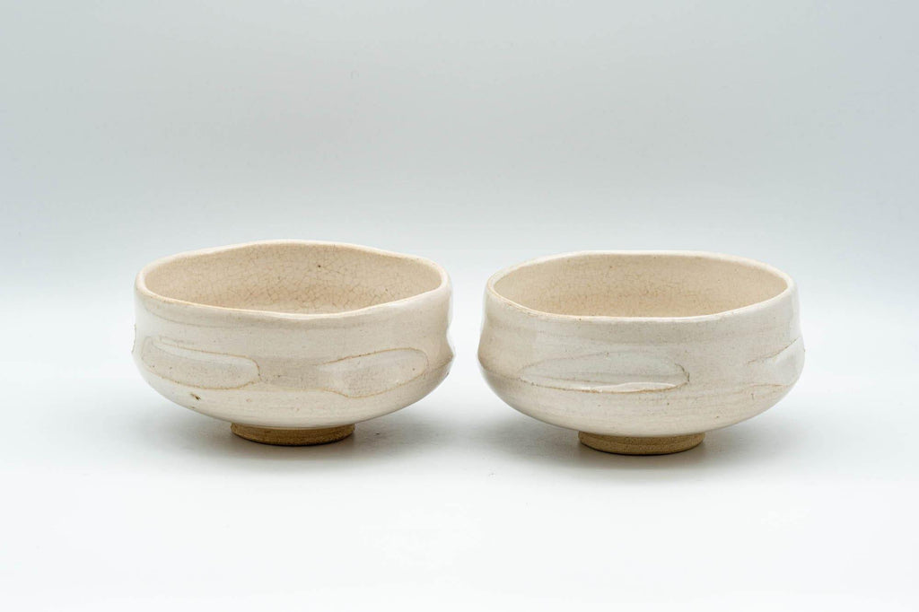 Japanese Teacups - Pair of White Glazed Wide Yunomi - 150ml
