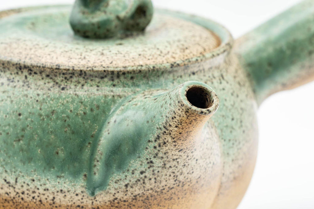 Japanese Kyusu - Speckled Green Glazed Serpent Lid Teapot - 350ml