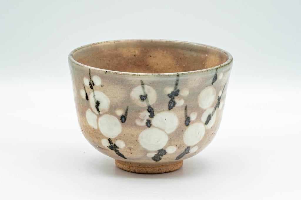 Japanese Matcha Bowl - Calligraphy and Plum Blossoms Hagi-yaki Chawan - 350ml