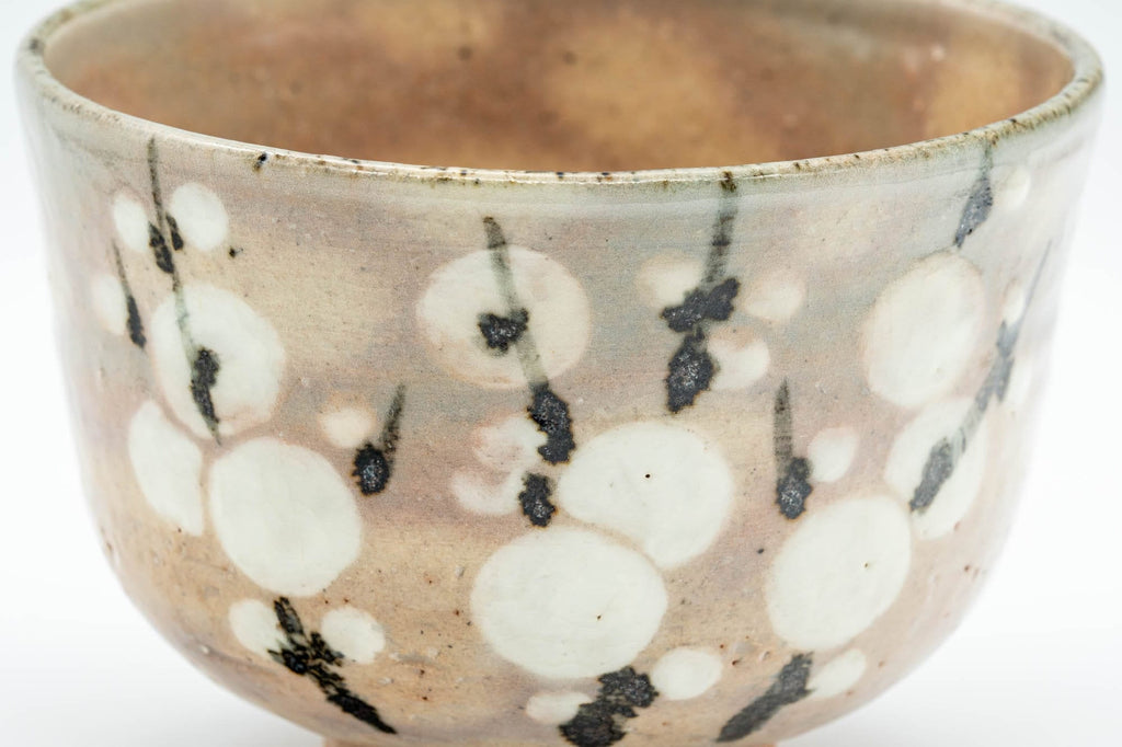 Japanese Matcha Bowl - Calligraphy and Plum Blossoms Hagi-yaki Chawan - 350ml