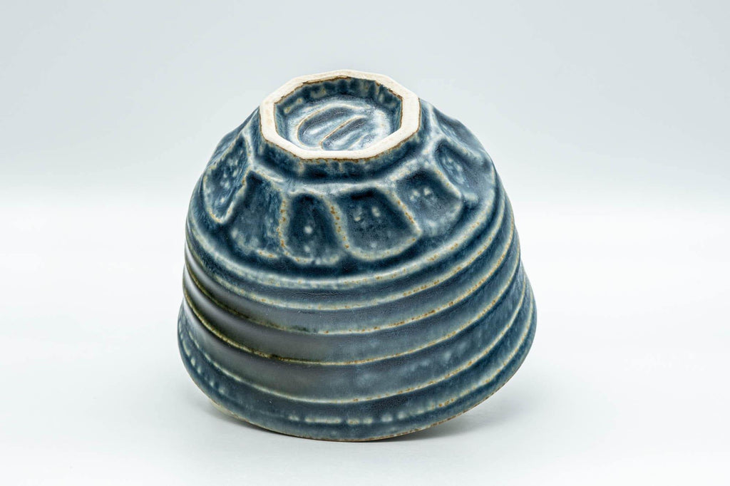 Japanese Matcha Bowl - Blue Geometric Spiraling Chawan - 450ml