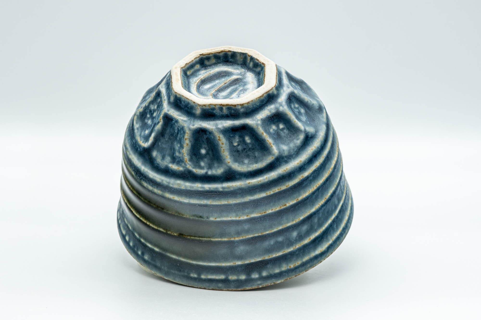 Japanese Matcha Bowl - Blue Geometric Spiraling Chawan - 450ml