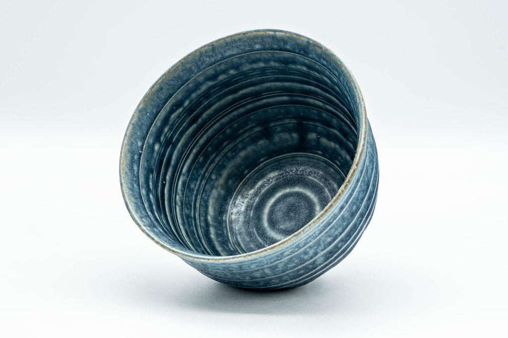 Japanese Matcha Bowl - Blue Geometric Spiraling Chawan - 450ml