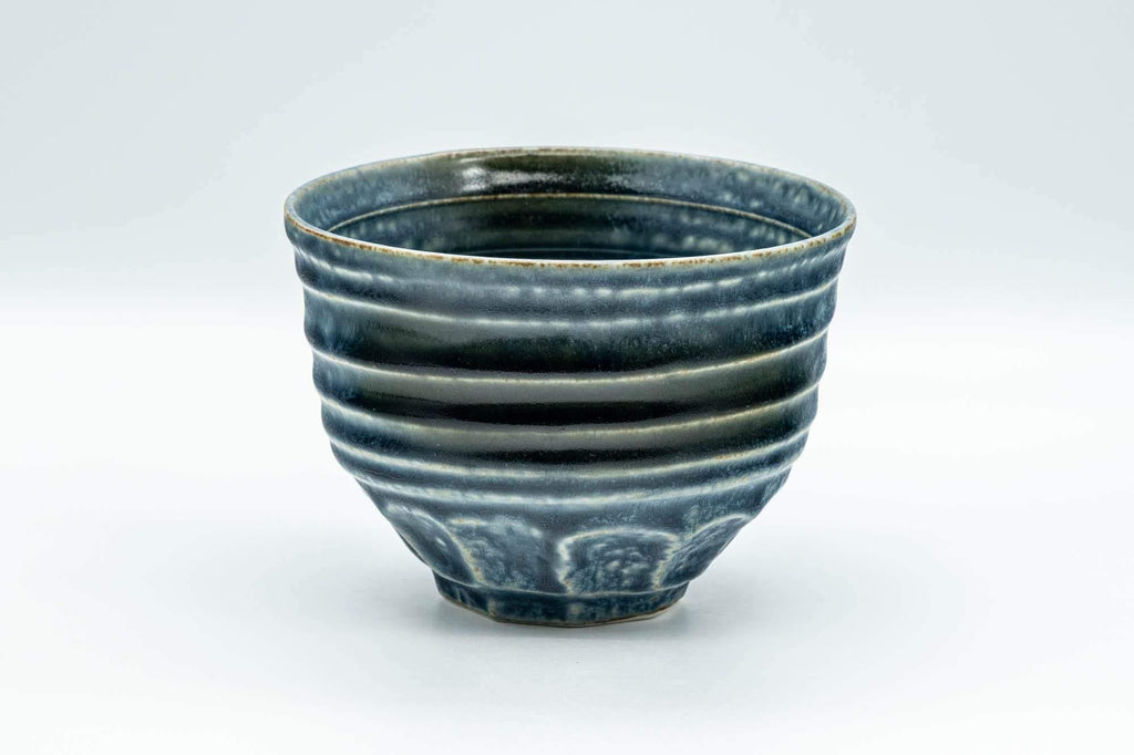 Japanese Matcha Bowl - Blue Geometric Spiraling Chawan - 450ml