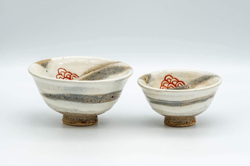 Japanese Teacups - Pair of Fish Decorated Hakeme Yunomi