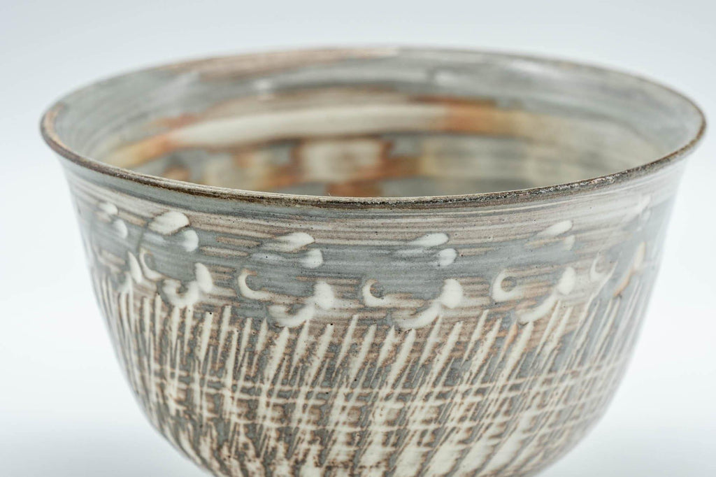 Japanese Teacup - Engraved Floral Spiraling Kyo-yaki Yunomi  - 130ml