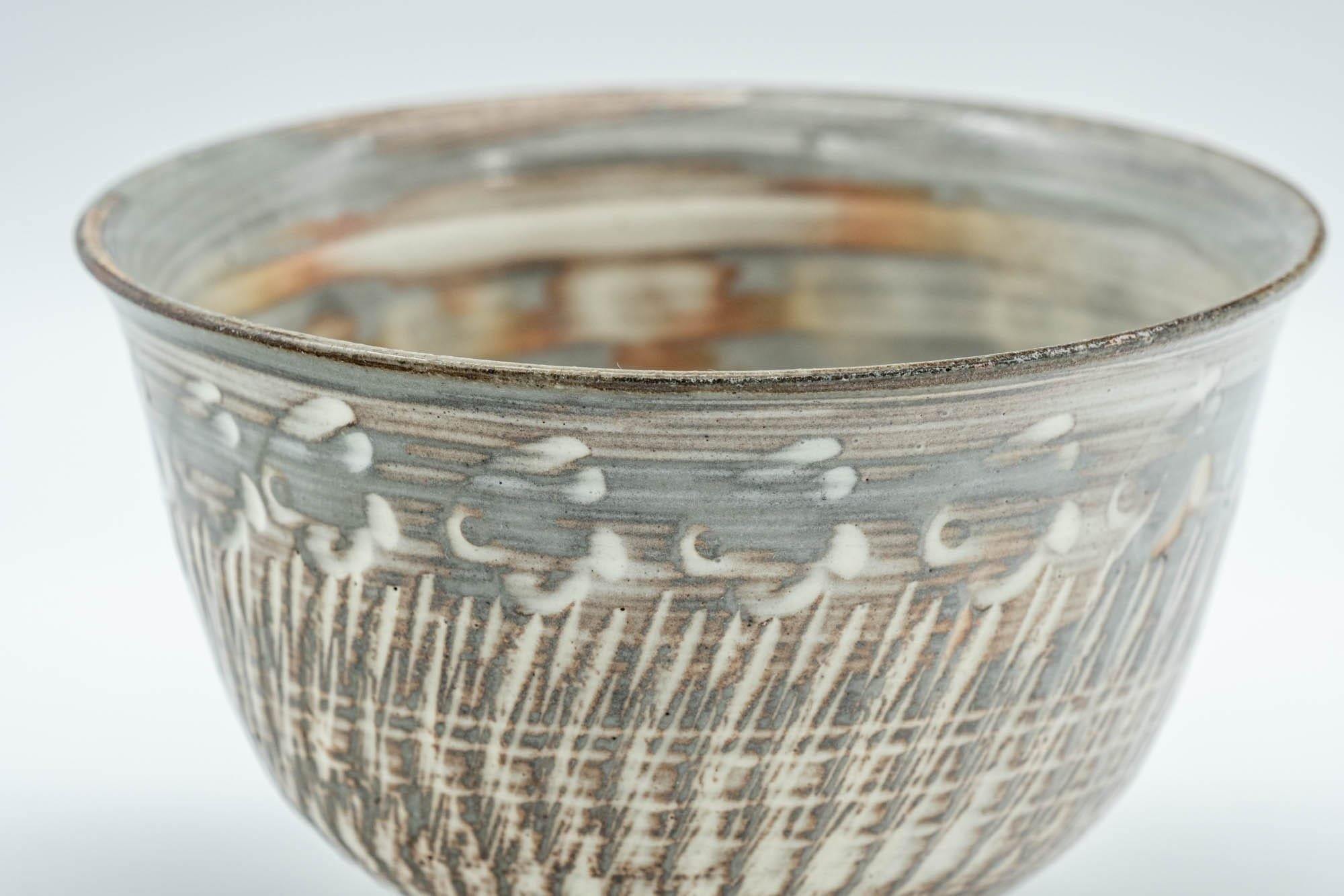 Japanese Teacup - Engraved Floral Spiraling Kyo-yaki Yunomi  - 130ml