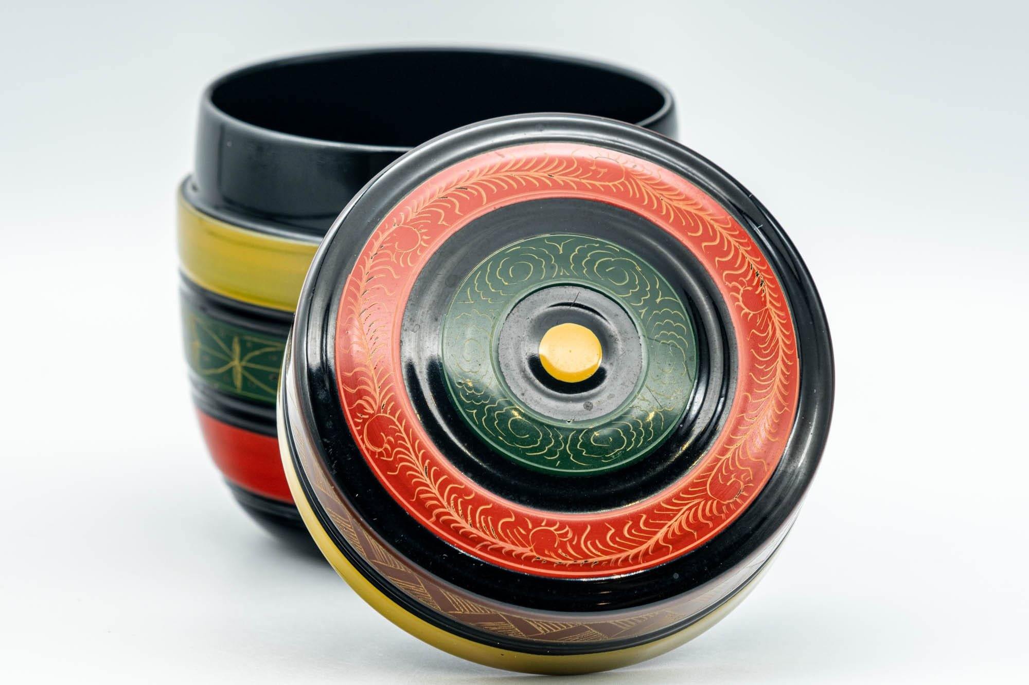 Japanese Natsume - Geometric Green, Red, and Yellow Striped Matcha Caddy - 100ml