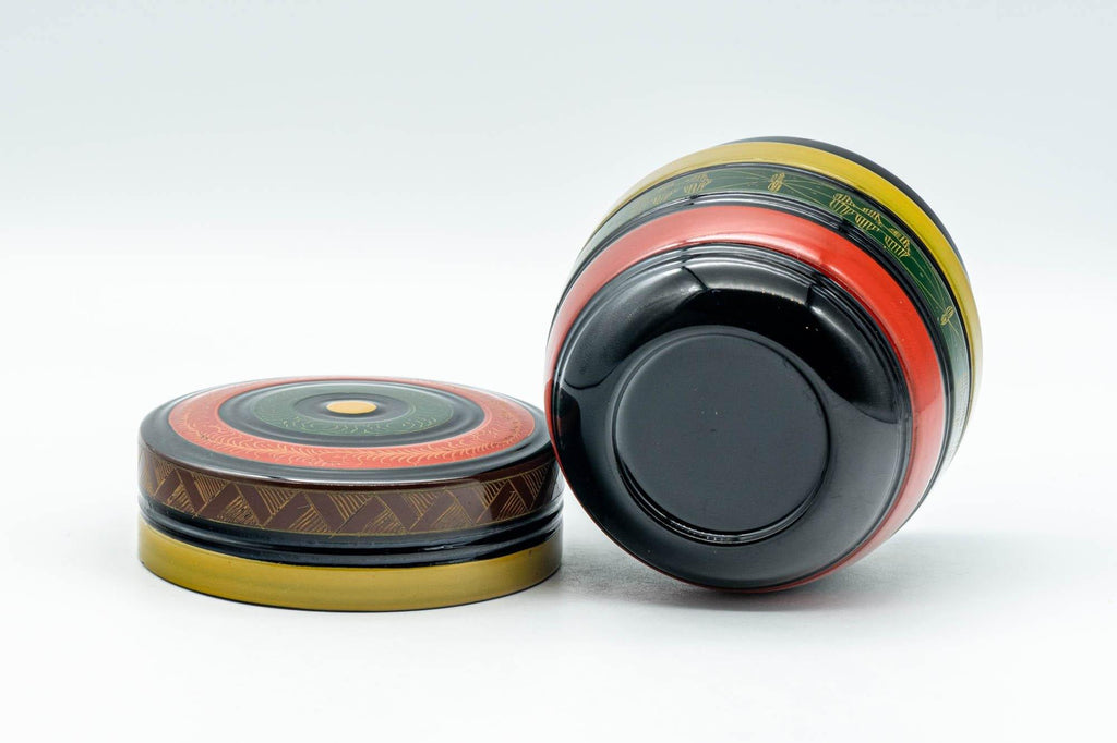 Japanese Natsume - Geometric Green, Red, and Yellow Striped Matcha Caddy - 100ml