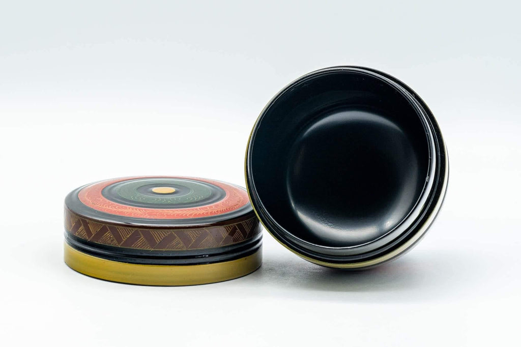 Japanese Natsume - Geometric Green, Red, and Yellow Striped Matcha Caddy - 100ml