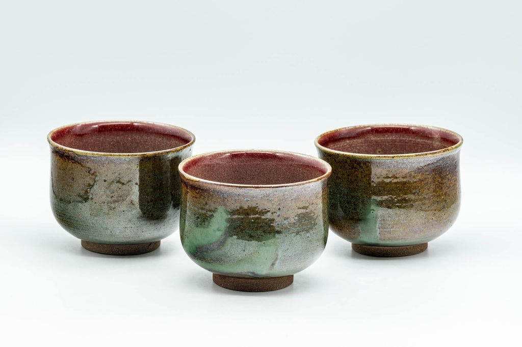 Japanese Teacups - Set of 3 Olive and Purple Yunomi - 150ml
