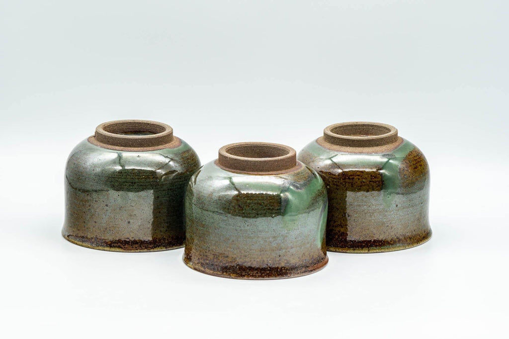 Japanese Teacups - Set of 3 Olive and Purple Yunomi - 150ml