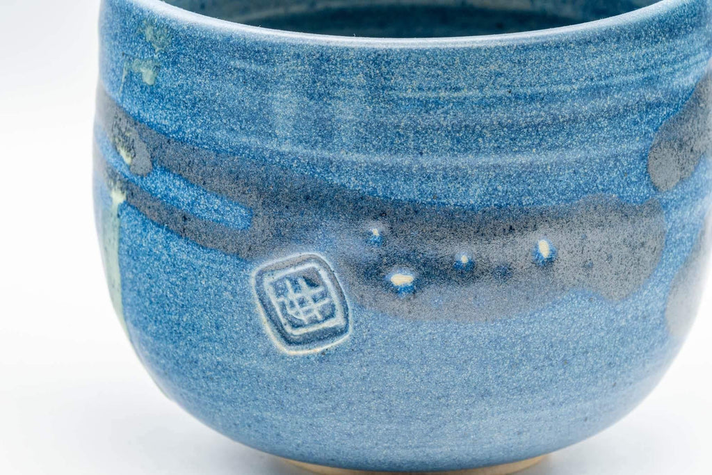 Japanese Matcha Bowl - Blue Hakeme Glazed Wabi-Sabi Chawan - 500ml