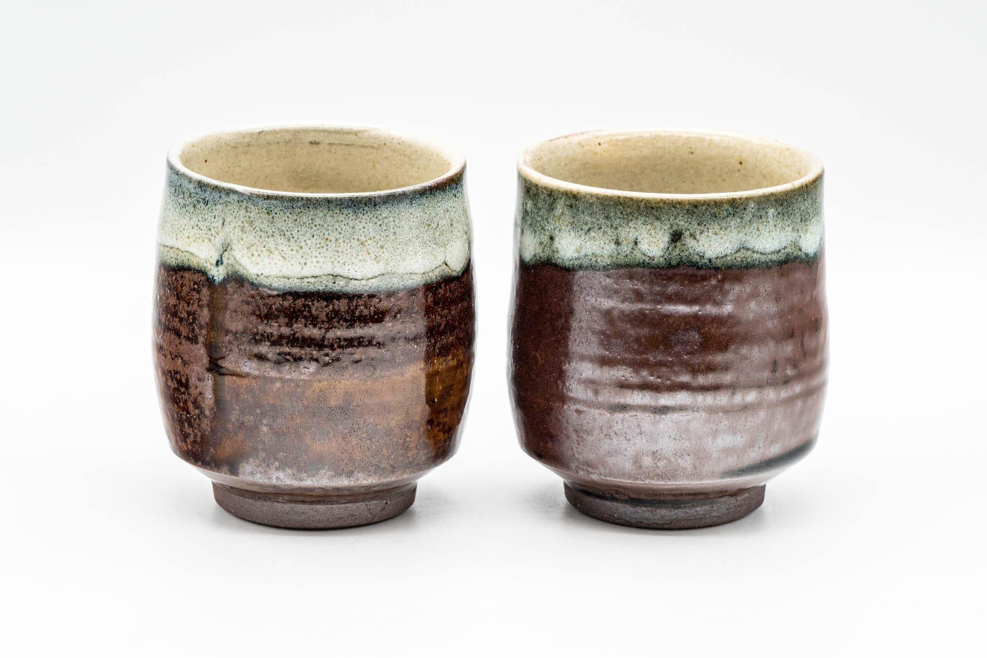 Japanese Teacups - Pair of Brown and White Drip-Glazed Yunomi - 210ml