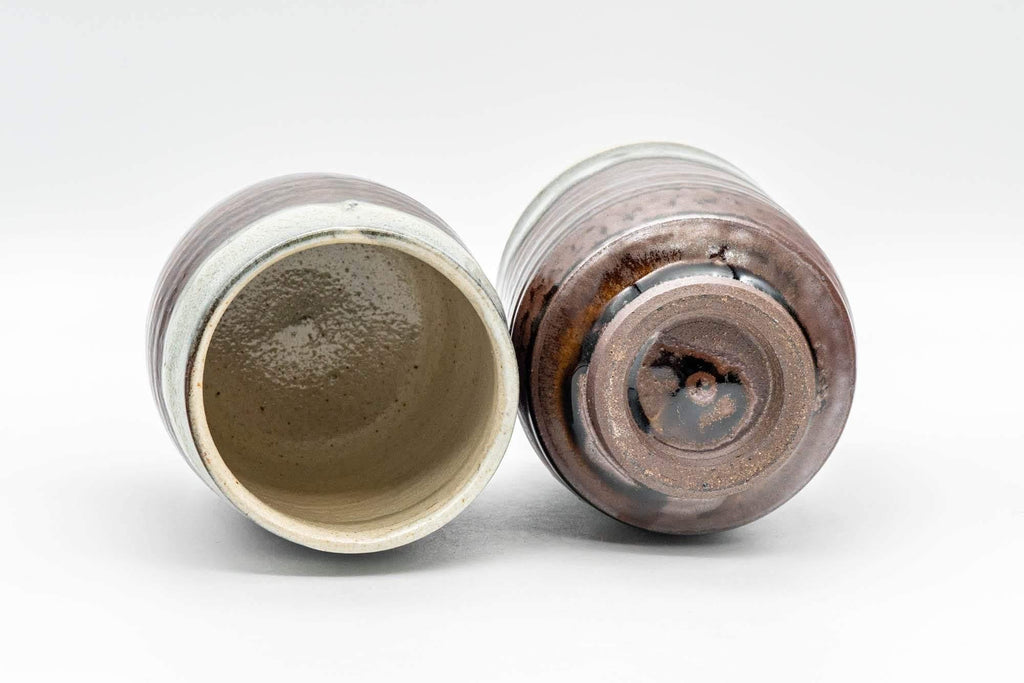 Japanese Teacups - Pair of Brown and White Drip-Glazed Yunomi - 210ml