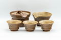 Japanese Tea Set - 大西忠左 Tadashi Onishi - Shigaraki-yaki Shiboridashi Teapot - Katakuchi Water Cooler - 3 Yunomi Teacups