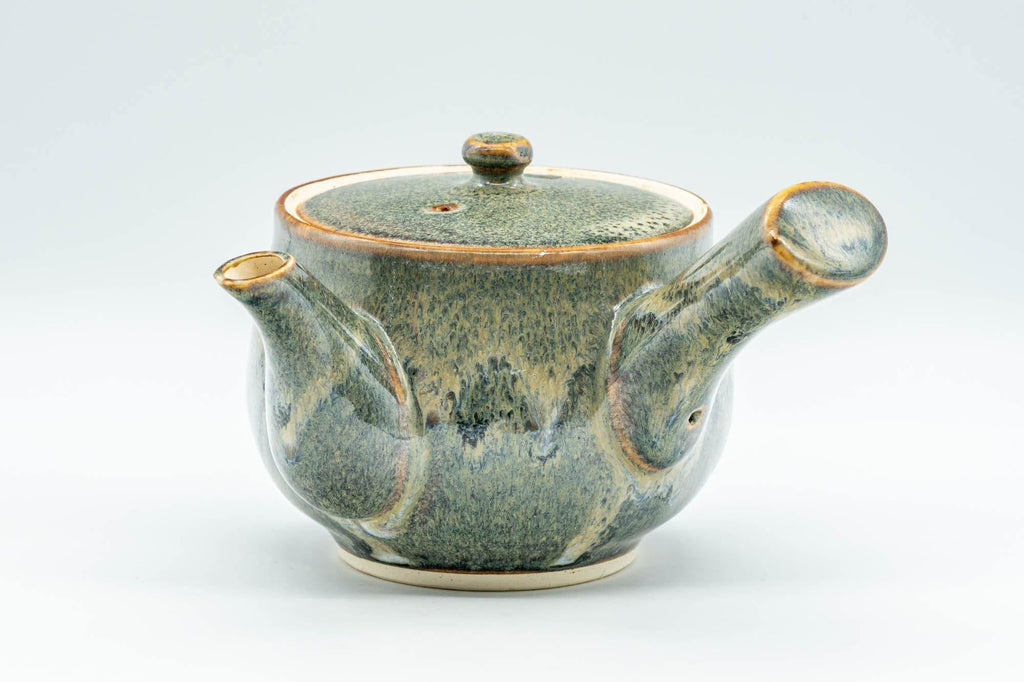 Japanese Tea Set - Green Drip-Glazed Debeso Kyusu Teapot with 5 Yunomi Teacups