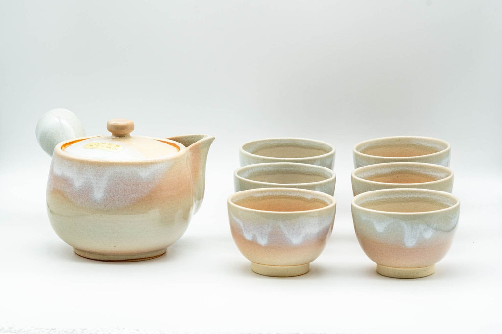 Japanese Tea Set - 椿窯 Tsubaki Kiln Hagi-yaki Kyusu Teapot with 6 Yunomi Teacups