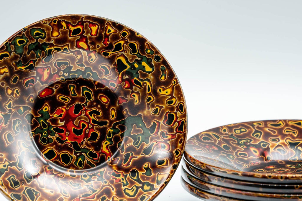 Japanese Chataku - Set of 5 唐塗 Kara-nuri Urushi Lacquer Tea Saucers