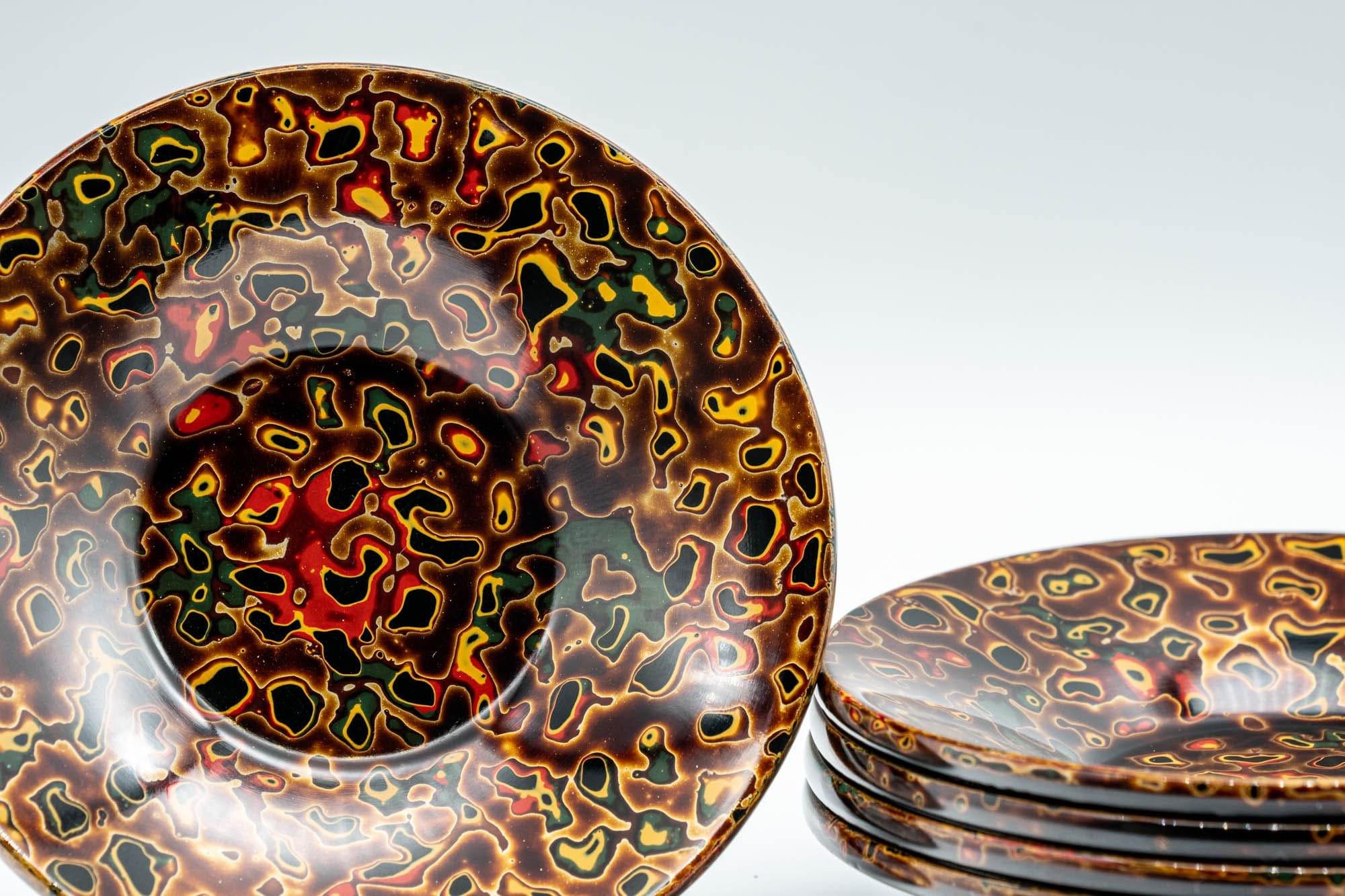 Japanese Chataku - Set of 5 唐塗 Kara-nuri Urushi Lacquer Tea Saucers