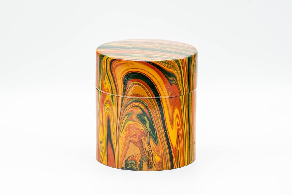 Japanese Chazutsu - Orange Marbled Lacquer Tea Canister - 200ml