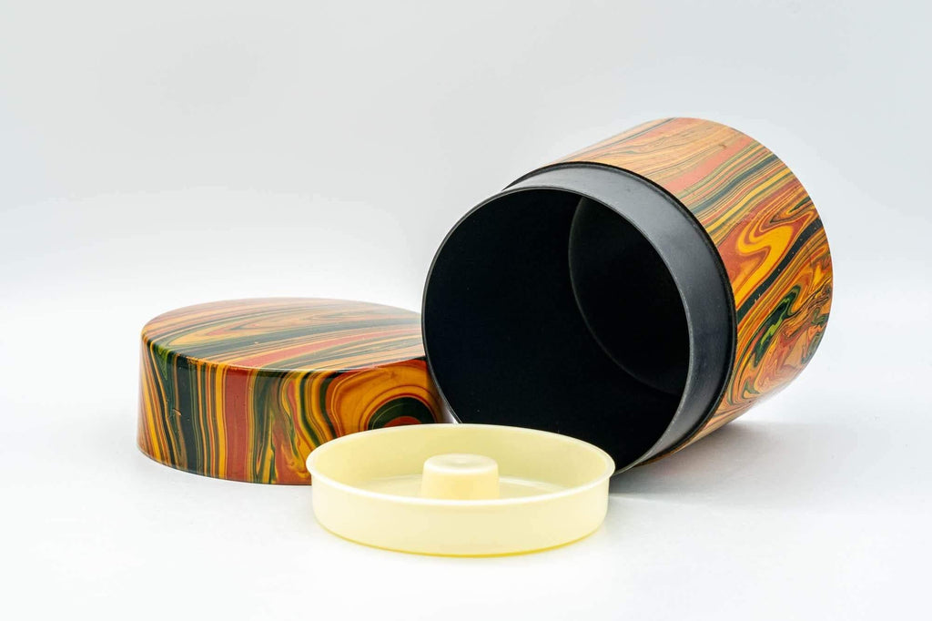 Japanese Chazutsu - Orange Marbled Lacquer Tea Canister - 200ml