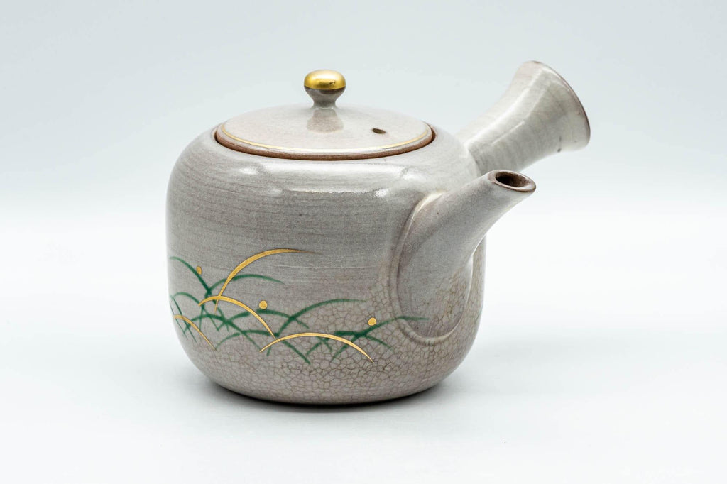 Japanese Kyusu - Grey Glazed Gold Decorated Debeso Teapot - 350ml