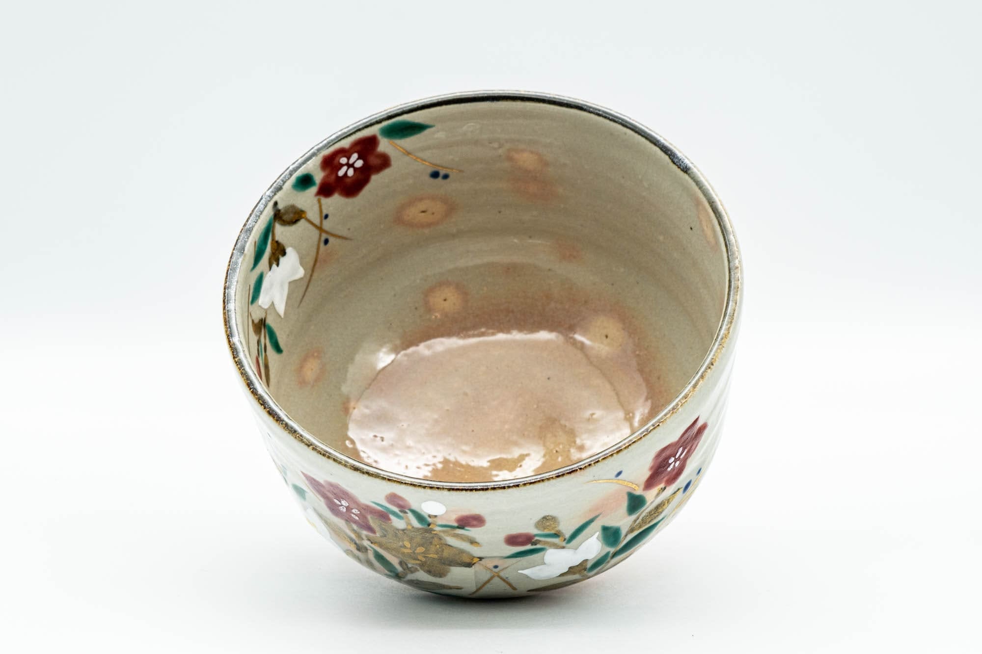 Japanese Matcha Set - 田中香泉 Tanaka Kousen Floral Kyo-yaki Chawan with Bamboo Chasen Whisk and Chashaku Scoop - 350ml