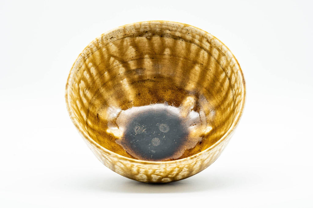 Japanese Matcha Bowl - Yellow and Brown Drip-Glazed Chawan - 350ml