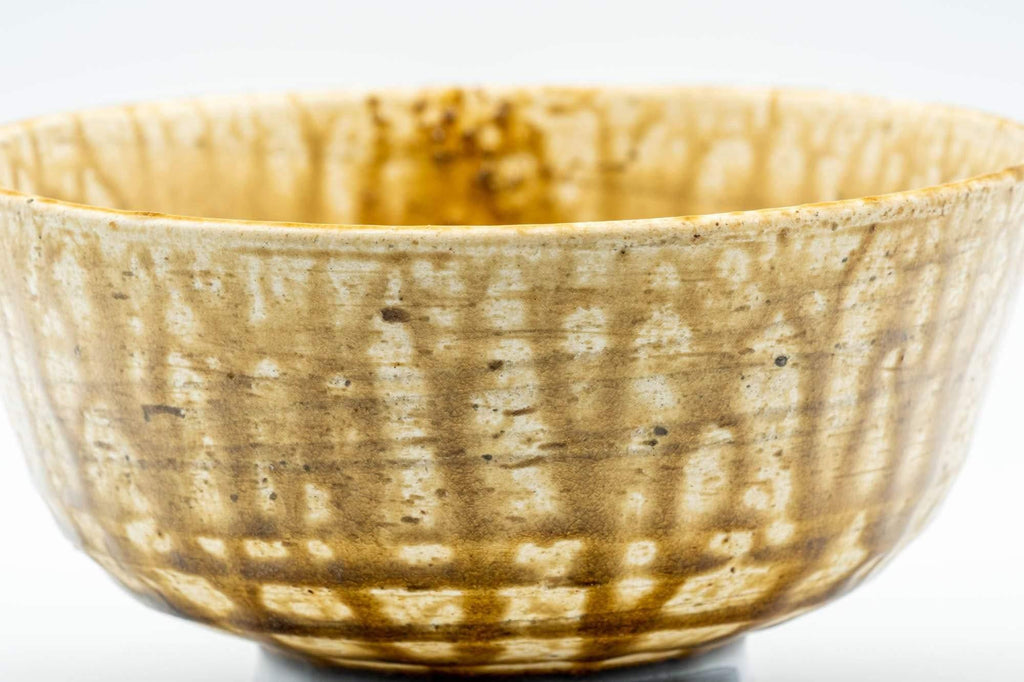 Japanese Matcha Bowl - Yellow and Brown Drip-Glazed Chawan - 350ml